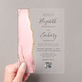 Invitations En Acrylique Blush Pink Gold Agate QR Code Wedding (In situ (ordinateur de poche))