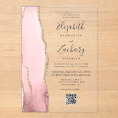 Invitations En Acrylique Blush Pink Gold Agate QR Code Wedding (Recto)