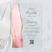 Invitations En Acrylique Blush Pink Gold Agate QR Code Wedding