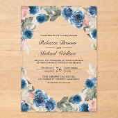 Invitations En Acrylique Blush Pink Navy Blue Floral Wedding (Recto)