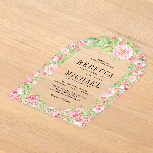 Invitations En Acrylique Blush Pink Roses Arch Floral Wedding (Poser)