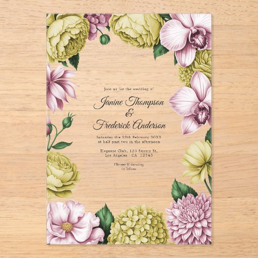 Invitations En Acrylique Blush Pink & Soft Gold Modern Botanical Wedding (Recto)