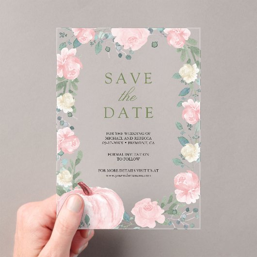 Invitations En Acrylique Blush rose Floral Citrouille mariage Enregistrer l (In situ (ordinateur de poche))