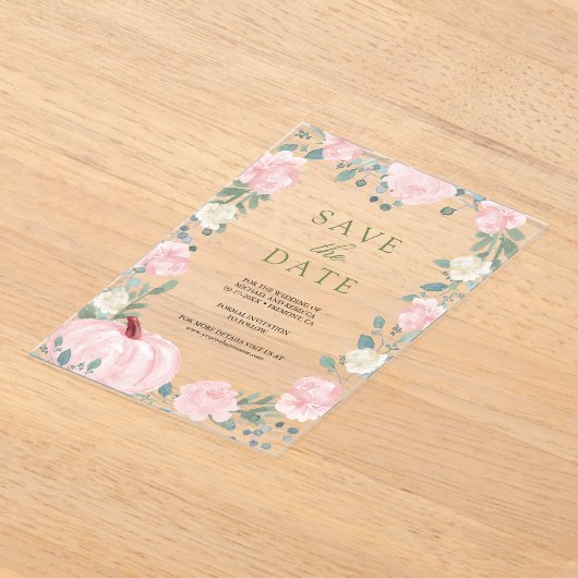 Invitations En Acrylique Blush rose Floral Citrouille mariage Enregistrer l (Poser)