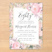 Invitations En Acrylique Blush Rose Floral Gold Frame 80e Quatre-vingts Ann (Recto)