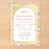 Invitations En Acrylique Blush rose Floral or Motif musulman Mariage musulm (Recto)