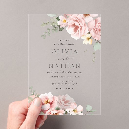 Invitations En Acrylique Blush & Sage Green Divine Mariage d'élégance divin (In situ (ordinateur de poche))