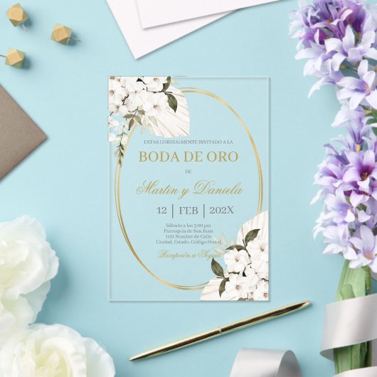 Invitations En Acrylique Boda de oro con boho blanco (Insitu (Mariage))