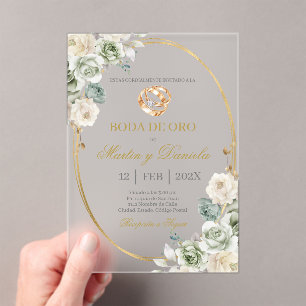Invitations En Acrylique Boda de oro con boho blanco