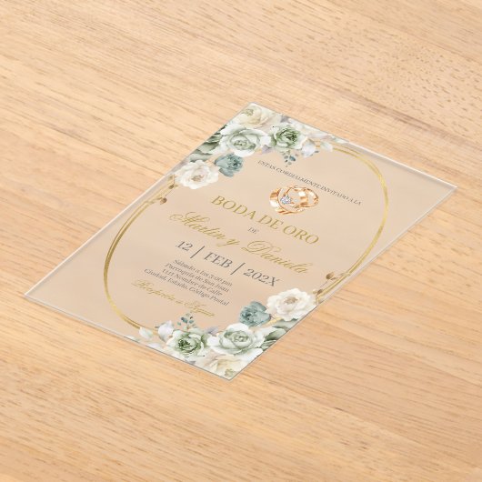 Invitations En Acrylique Boda de oro con boho blanco (Poser)