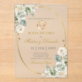 Invitations En Acrylique Boda de oro con boho blanco (Recto)
