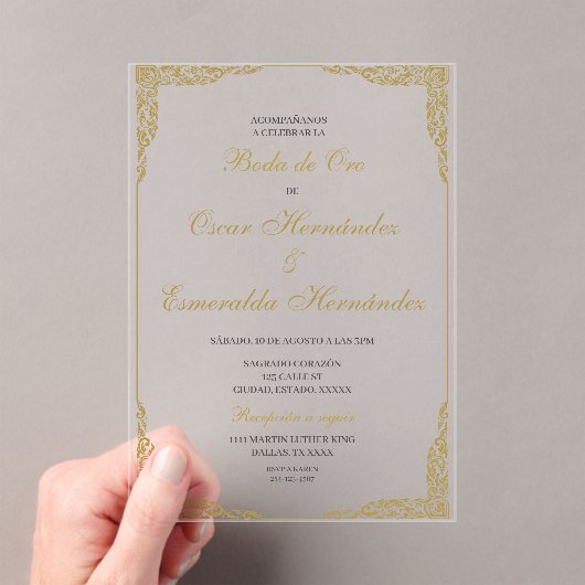 Invitations En Acrylique Boda de oro élégante éditable (In situ (ordinateur de poche))