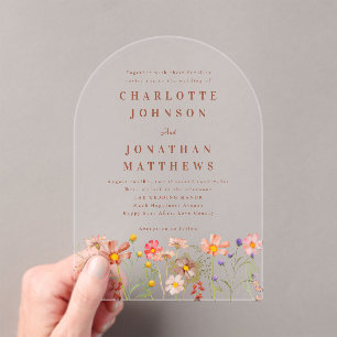 Invitations En Acrylique Bohème automnal Terracotta Rust Fleurs sauvages Ma