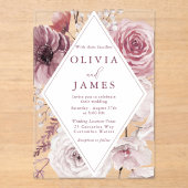 Invitations En Acrylique Bohème Dusty Rose & Mauve Floral Mariage (Recto)