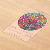 Invitations En Acrylique Boho a fleuri imitation de vitrail pour un anniver (Poser)