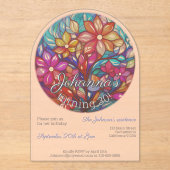 Invitations En Acrylique Boho a fleuri imitation de vitrail pour un anniver (Recto)