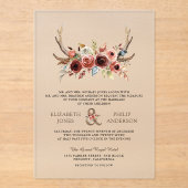 Invitations En Acrylique Boho Antlers Terracotta Floral Wedding (Recto)