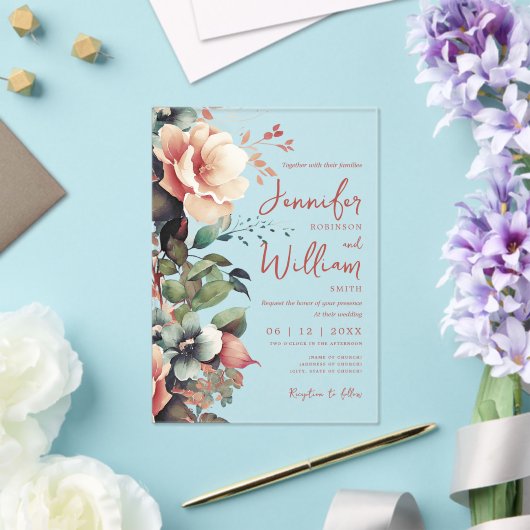 Invitations En Acrylique Boho Automne Automne Automne Floral Mariage Script (Insitu (Mariage))