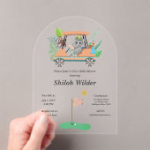 Invitations En Acrylique Boho Baby Elephant & Monkey Golf Baby shower (In situ (ordinateur de poche))