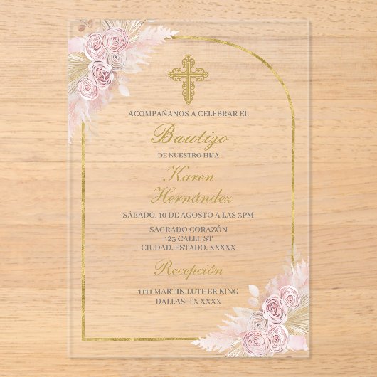 Invitations En Acrylique Boho Baptism espagnol (Recto)