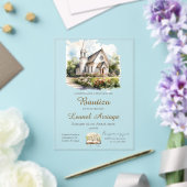 Invitations En Acrylique Boho Baptism in Spanish with church (Insitu (Mariage))
