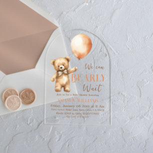 Invitations En Acrylique Boho Bearly Wait Genre Neutre Baby shower Ours