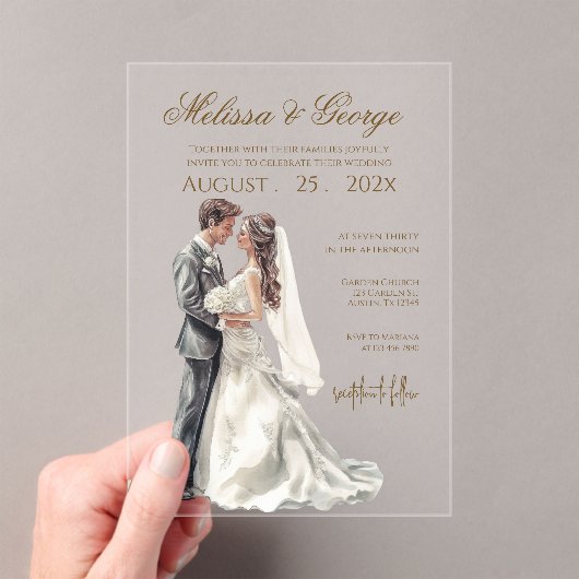 Invitations En Acrylique Boho beige with bride Wedding (In situ (ordinateur de poche))