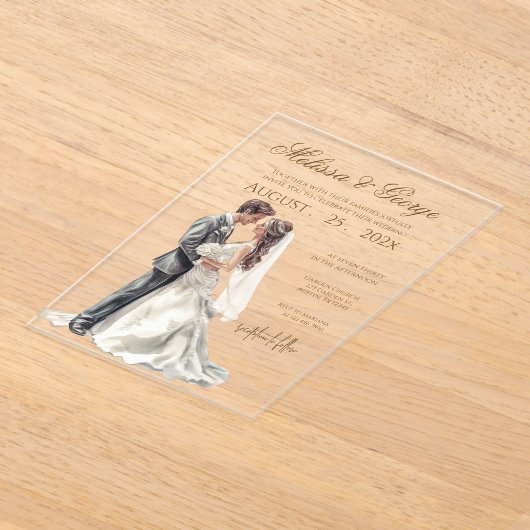 Invitations En Acrylique Boho beige with bride Wedding (Poser)