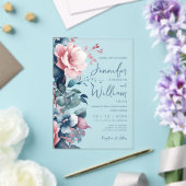 Invitations En Acrylique Boho Blue Floral Mariage Typographie de script (Insitu (Mariage))