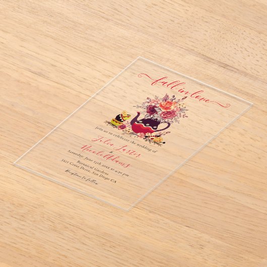 Invitations En Acrylique Boho Bourgogne Rose Pampas Lemon Tea Mariage (Poser)