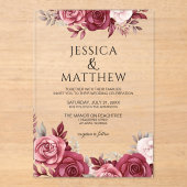 Invitations En Acrylique Boho Burgundy Floral Wedding (Recto)