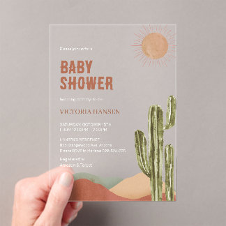 Invitations En Acrylique Boho Cactus Desert Baby Shower Western Arizona