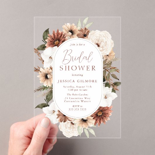 Invitations En Acrylique Boho Cadre Floral Acrylique Bridal Shower Invitati (In situ (ordinateur de poche))