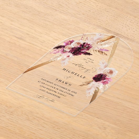 Invitations En Acrylique Boho Cadre rose Pampas Grass Floral Mariage Arch (Poser)