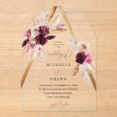 Invitations En Acrylique Boho Cadre rose Pampas Grass Floral Mariage Arch (Recto)