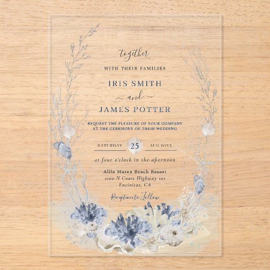 Invitations En Acrylique Boho Chic Beach Destination Hampton Mariage (Recto)