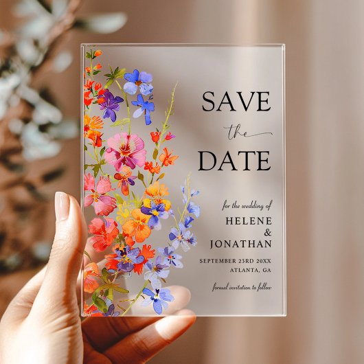 Invitations En Acrylique Boho Chic Elegant Wildflower Wedding Save The Date