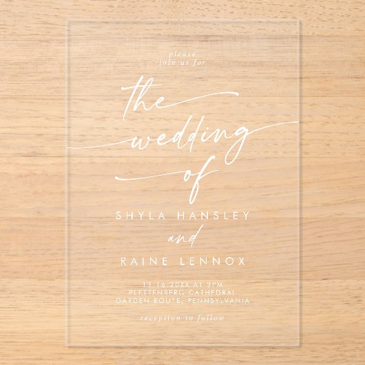 Invitations En Acrylique Boho Chic Moderne Simple Blanc Clair Mariage (Recto)