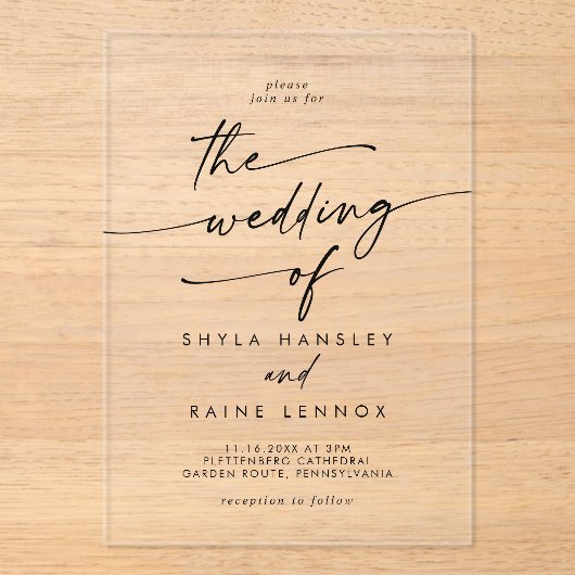 Invitations En Acrylique Boho Chic Moderne Simple Clair Mariage Acrylique (Recto)