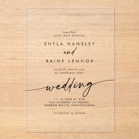 Invitations En Acrylique Boho Chic Simple Rustique Clair Mariage Acrylique (Recto)