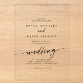 Invitations En Acrylique Boho Chic Simple Rustique Mariage Clair Acrylique (Recto)
