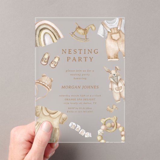 Invitations En Acrylique Boho Cloches Nursery Nesting Party (In situ (ordinateur de poche))