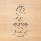 Invitations En Acrylique Boho Doodle manuscrit rétro Mariage noir (Recto)