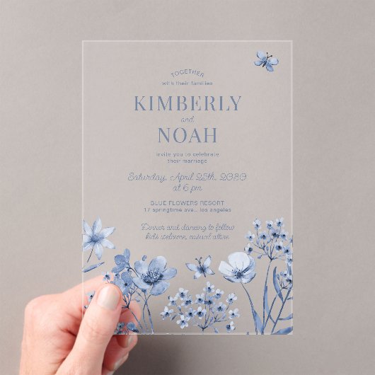 Invitations En Acrylique Boho dusty blue wildflowers wedding (In situ (ordinateur de poche))