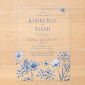 Invitations En Acrylique Boho dusty blue wildflowers wedding (Recto)