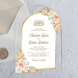 Invitations En Acrylique Boho Earthy Floral Arch Mariage musulman