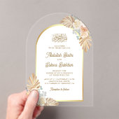 Invitations En Acrylique Boho Earthy Floral Arch Mariage musulman (In situ (ordinateur de poche))