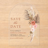 Invitations En Acrylique Boho Earthy Floral Pampas Mariage Enregistrer la d (Recto)