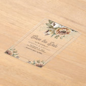 Invitations En Acrylique Boho Earthy Floral Taupe Mariage Enregistrer la da (Poser)