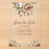 Invitations En Acrylique Boho Earthy Floral Taupe Mariage Enregistrer la da (Recto)
